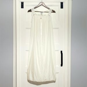 Vanity Fair Womens S Midi Nightgown Satin Semi Sheer White Sleeveless Lace Trim